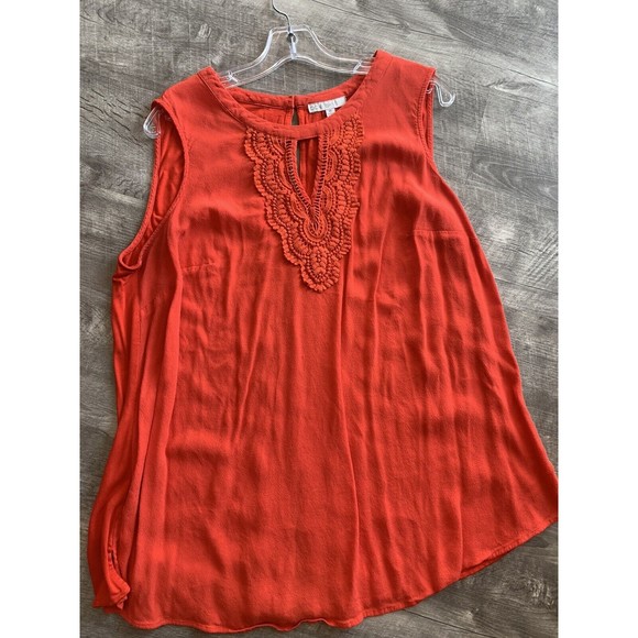 pale sky blouse top ORANGE plus size 1X sleeveless lace front keyhole front - Picture 6 of 10